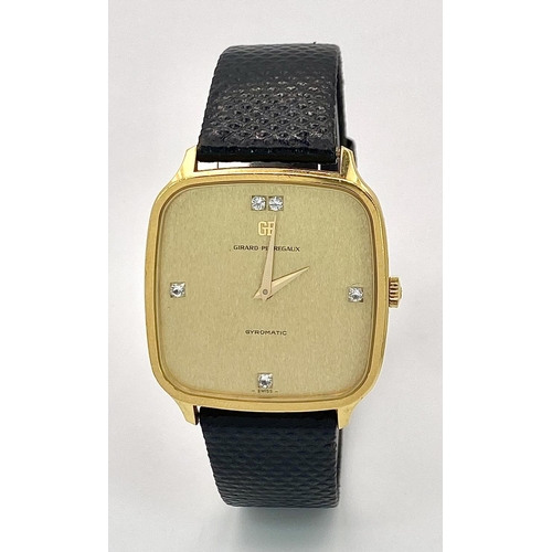 283 - A Girard Perregaux Gold Plated Gyromatic Gents Watch. Black leather strap. Gold plated case - 35mm. ... 