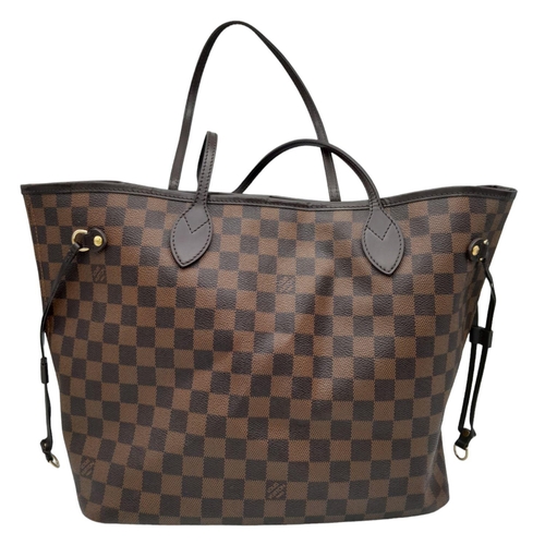 44 - A Louis Vuitton Neverfull Damier Ebene Bag. Coated canvas exterior with leather trim, gold-toned har... 