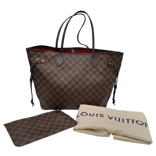 44 - A Louis Vuitton Neverfull Damier Ebene Bag. Coated canvas exterior with leather trim, gold-toned har... 