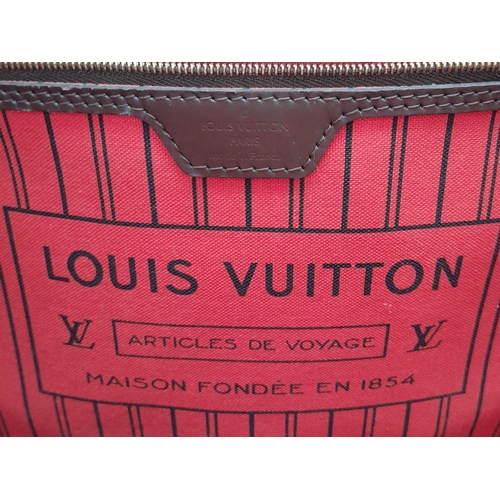 44 - A Louis Vuitton Neverfull Damier Ebene Bag. Coated canvas exterior with leather trim, gold-toned har... 