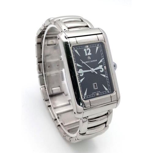 514 - A Maurice Lacroix Quartz Unisex Watch. Stainless steel bracelet and rectangular case - 25mm. Blue di... 