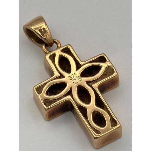 146 - 9 carat GOLD, DIAMOND SET CROSS PENDANT, consisting a DIAMOND encrusted (0.25 carat) chunky GOLD CRO... 