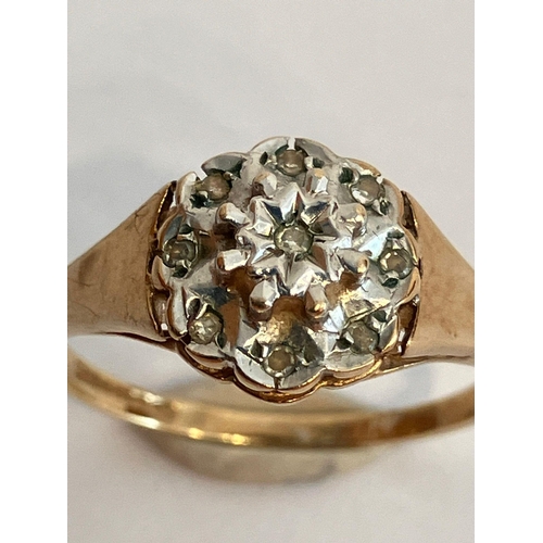 182 - 9 carat GOLD and DIAMOND RING,  having 9 x small DIAMONDS set to top in PLATINUM MOUNT. Full UK Hall... 