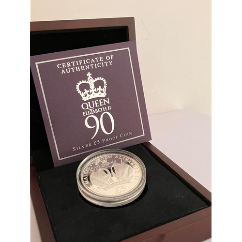 315 - SILVER PROOF £5 COIN issued in 2016 to mark Queen Elizabeth’s 90th birthday. Complete with original ... 