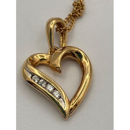 350 - 9 carat GOLD HEART PENDANT amounted on a 9 carat Fine GOLD CHAIN NECKLACE. 1.4 grams. Pendant 1.6 cm... 