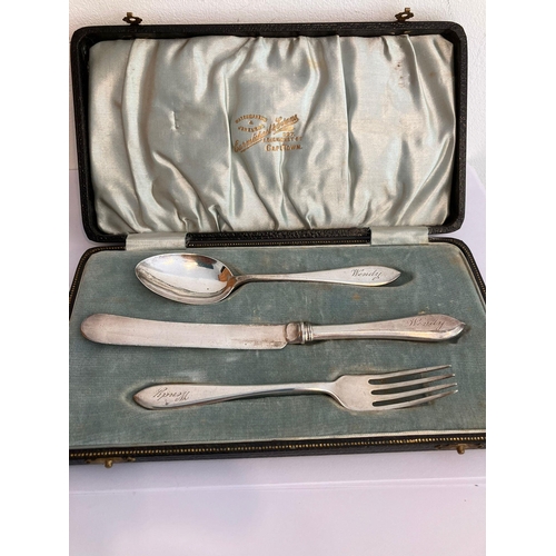 385 - Antique SILVER FORK,KNIFE, & SPOON SET. Clear Hallmark for William Suckling, Birmingham 1937.Complet... 