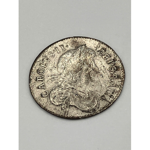 504 - 1676 CHARLES II SILVER THREE PENCE COIN. Fine condition. Antique coin that would benefit from a gent... 