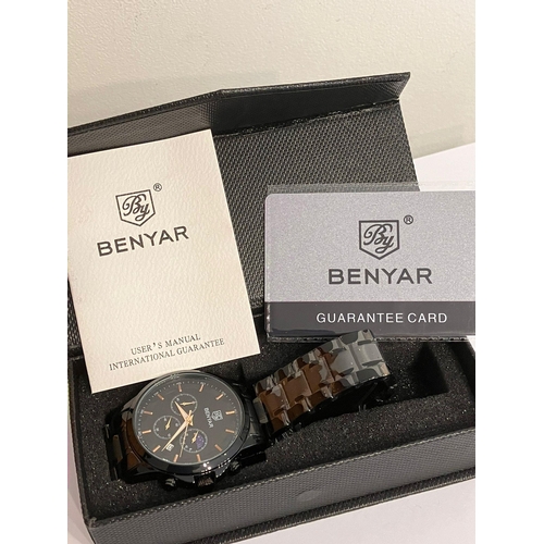 588 - Gentleman’s BENYAR CHRONOGRAPH. Multi Dial Black face model with golden hands and digits. Finished i... 