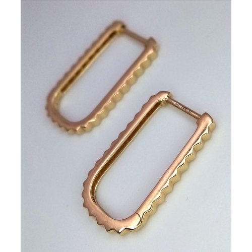 38 - A Pair of Designer 14K Gold and Diamond Massika Rectangular Earrings. 1.7g total weight.