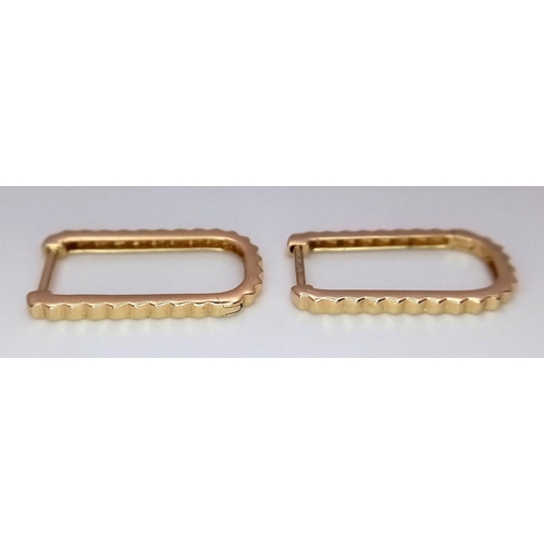 38 - A Pair of Designer 14K Gold and Diamond Massika Rectangular Earrings. 1.7g total weight.