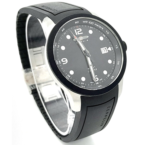 493 - A Zeppelin Night Cruise Quartz Gents Watch. Black rubber strap. Stainless steel case - 42mm. Black d... 