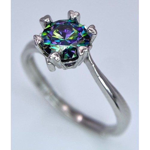 541 - A 1ct Rainbow Moissanite and 925 Silver Ring. Size N. Comes with a GRA certificate.