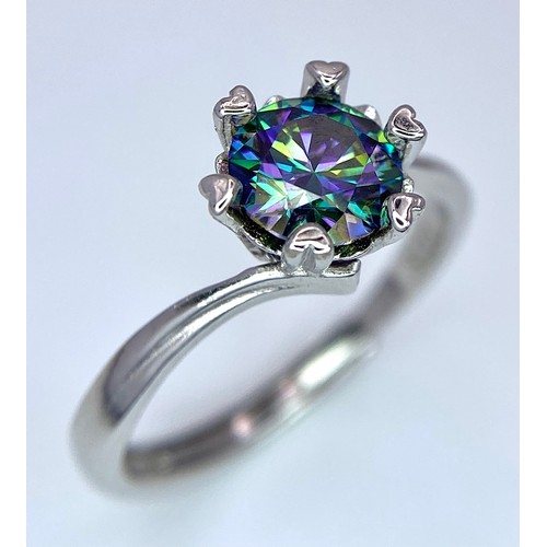 541 - A 1ct Rainbow Moissanite and 925 Silver Ring. Size N. Comes with a GRA certificate.