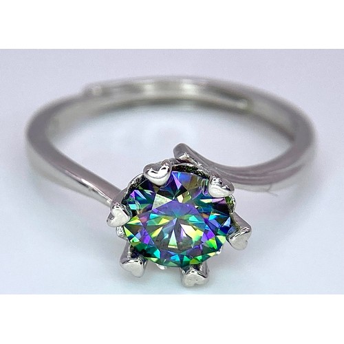 541 - A 1ct Rainbow Moissanite and 925 Silver Ring. Size N. Comes with a GRA certificate.