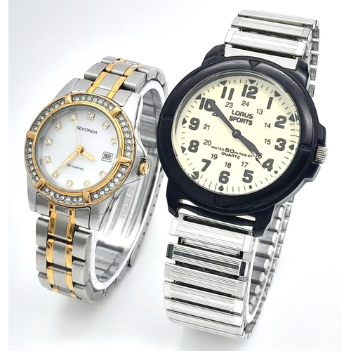 1695 - A Sekonda and Lorus Sports Quartz Watch. 37 and 28mm cases. Both in working order.