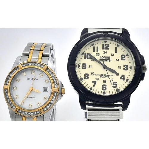 1695 - A Sekonda and Lorus Sports Quartz Watch. 37 and 28mm cases. Both in working order.