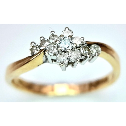 557 - A 9K YELLOW GOLD DIAMOND CLUSTER RING 0.20CT. 1.6G SIZE J 1/2.

ref: SPAS 9007