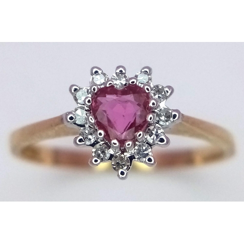 564 - A 9K YELLOW GOLD DIAMOND & PINK SAPPHIRE HEART RING 1.6G SIZE N.

ref: SPAS 9010