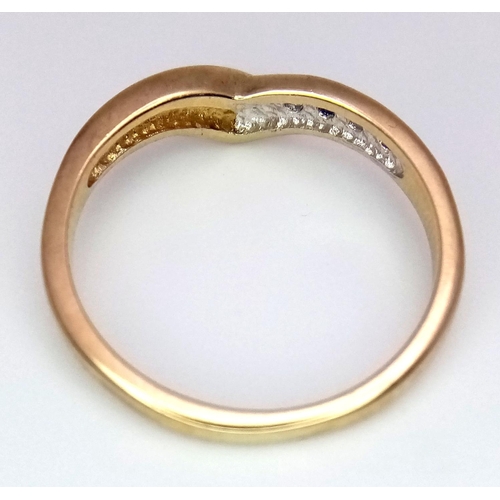 572 - A 9K YELLOW GOLD DIAMOND & SAPPHIRE WISHBONE RING 1.8G SIZE L.

ref:SPAS 9009