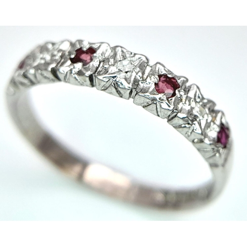 585 - A 9K WHITE GOLD DIAMOND & RUBY BAND RING 1.8G SIZE N 1/2.

ref: SPAS 9014