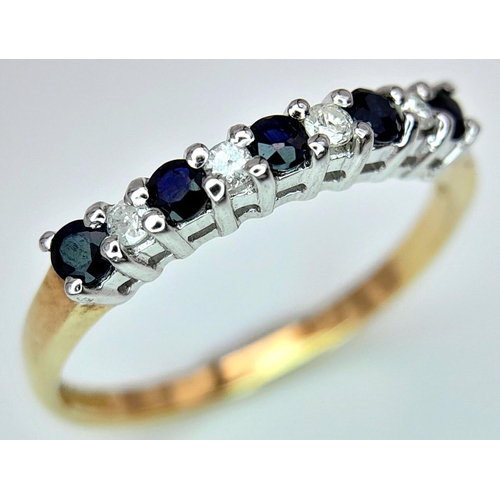 593 - A 9K YELLOW GOLD DIAMOND & SAPPHIRE RING 1.4G SIZE M.

ref: SPAS 9027