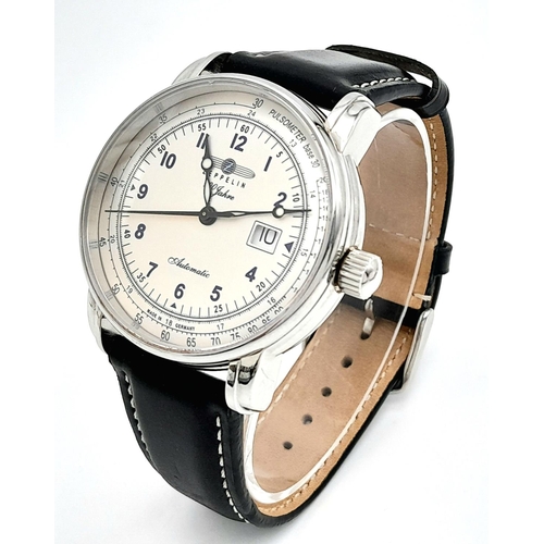 1700 - A Zeppelin Automatic Gents Watch. Black leather strap. Stainless steel case - 42mm. White dial with ... 