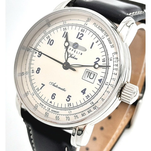 1700 - A Zeppelin Automatic Gents Watch. Black leather strap. Stainless steel case - 42mm. White dial with ... 