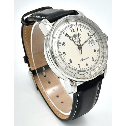 1700 - A Zeppelin Automatic Gents Watch. Black leather strap. Stainless steel case - 42mm. White dial with ... 