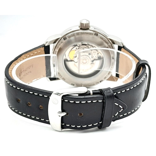 1700 - A Zeppelin Automatic Gents Watch. Black leather strap. Stainless steel case - 42mm. White dial with ... 