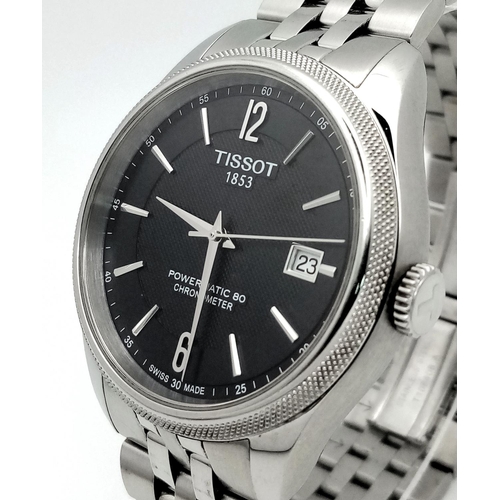 360 - A Tissot Powermatic 80 Gents Watch. Stainless steel bracelet and case - 41mm. Black dial with date w... 