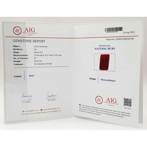 137 - Two Mozambique Untreated Rubies - Both AIG Certified. 69 and 70ct.