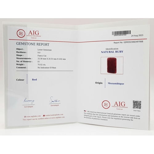 137 - Two Mozambique Untreated Rubies - Both AIG Certified. 69 and 70ct.