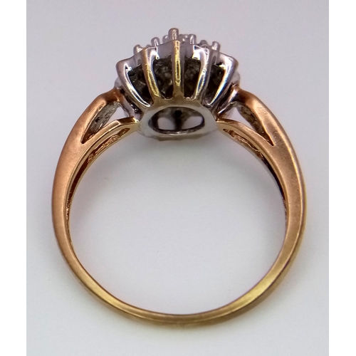 179 - A 9K YELOW GOLD DIAMOND RING IN THE FLORAL DESIGN 0.20CT 3.6G SIZE O.

SC 9003