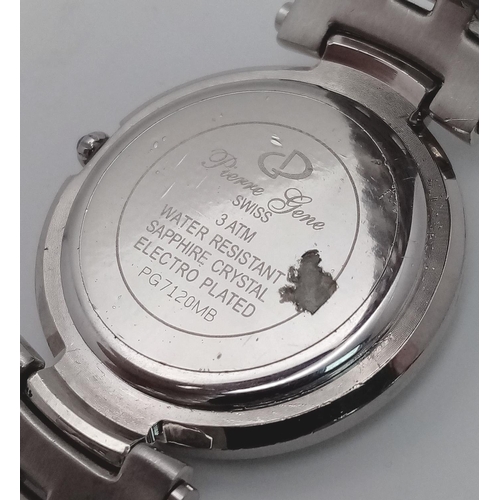 124 - A Pierre Gene Quartz Gents Watch. Stainless steel bracelet and case - 34mm. White dial with date win... 