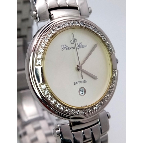 124 - A Pierre Gene Quartz Gents Watch. Stainless steel bracelet and case - 34mm. White dial with date win... 