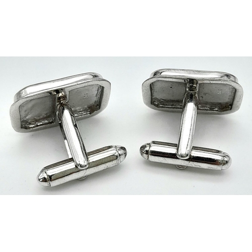 96 - A PAIR OF STERLING SILVER MOP SET CUFFLINKS. 15.6G