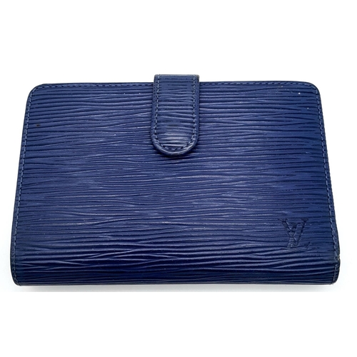 136 - A Vintage Louis Vuitton Blue Bifold Wallet. Epi leather exterior with silver-toned hardware and pres... 