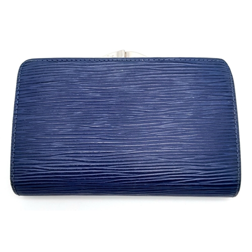 136 - A Vintage Louis Vuitton Blue Bifold Wallet. Epi leather exterior with silver-toned hardware and pres... 