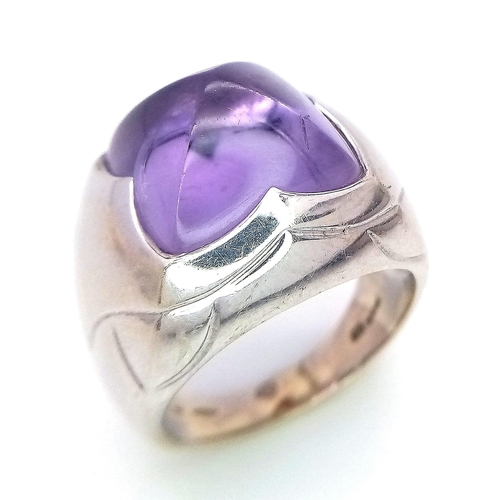 162 - An 18K White Gold Bulgari Amethyst Pyramid Ring. Size K.
16.41g total weight. Ref: 016531