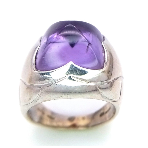 162 - An 18K White Gold Bulgari Amethyst Pyramid Ring. Size K.
16.41g total weight. Ref: 016531