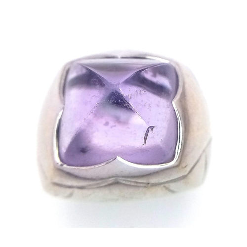 162 - An 18K White Gold Bulgari Amethyst Pyramid Ring. Size K.
16.41g total weight. Ref: 016531