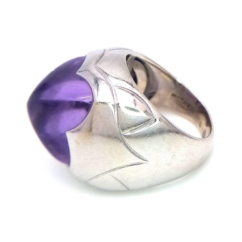 162 - An 18K White Gold Bulgari Amethyst Pyramid Ring. Size K.
16.41g total weight. Ref: 016531