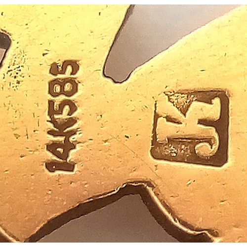 127 - A 14K YELLOW GOLD CHINESE GOOD LUCK/HAPPINESS CHARM/PENDANT. 2.2cm, 1.7g total weight. Ref: SC 8058