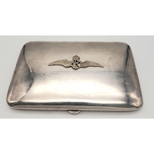 110 - 1914 Hallmarked Silver Cigarette Case with a silver Royal Flying Corps Badge.