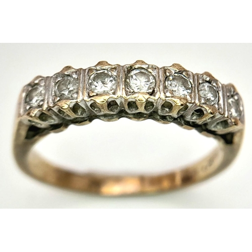 111 - 9 carat GOLD and DIAMOND RING. Having 7 x DIAMONDS  mounted to top with a fully hallmarked yellow GO... 