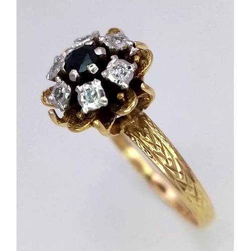 123 - AN 18K YELLOW GOLD VINTAGE DIAMOND & SAPPHIRE RING - 3.5G. SIZE S