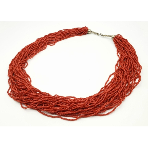 156 - Two Vintage Natural Red Coral Multi-Row Necklaces. 12 and 30 row! 281g total weight.