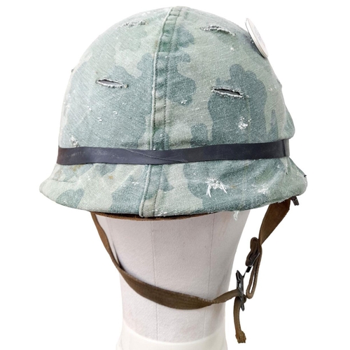 194 - Vietnam War Era US M1 Helmet with Reversible Mitchell/Duck Hunter Cover and period Helmet Liner. A “... 