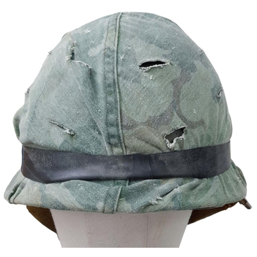 194 - Vietnam War Era US M1 Helmet with Reversible Mitchell/Duck Hunter Cover and period Helmet Liner. A “... 