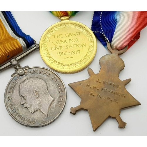 20 - An interesting WW1 Medal Trio & Death Plaque to Able Seaman Herbert Edwards who started his
care... 